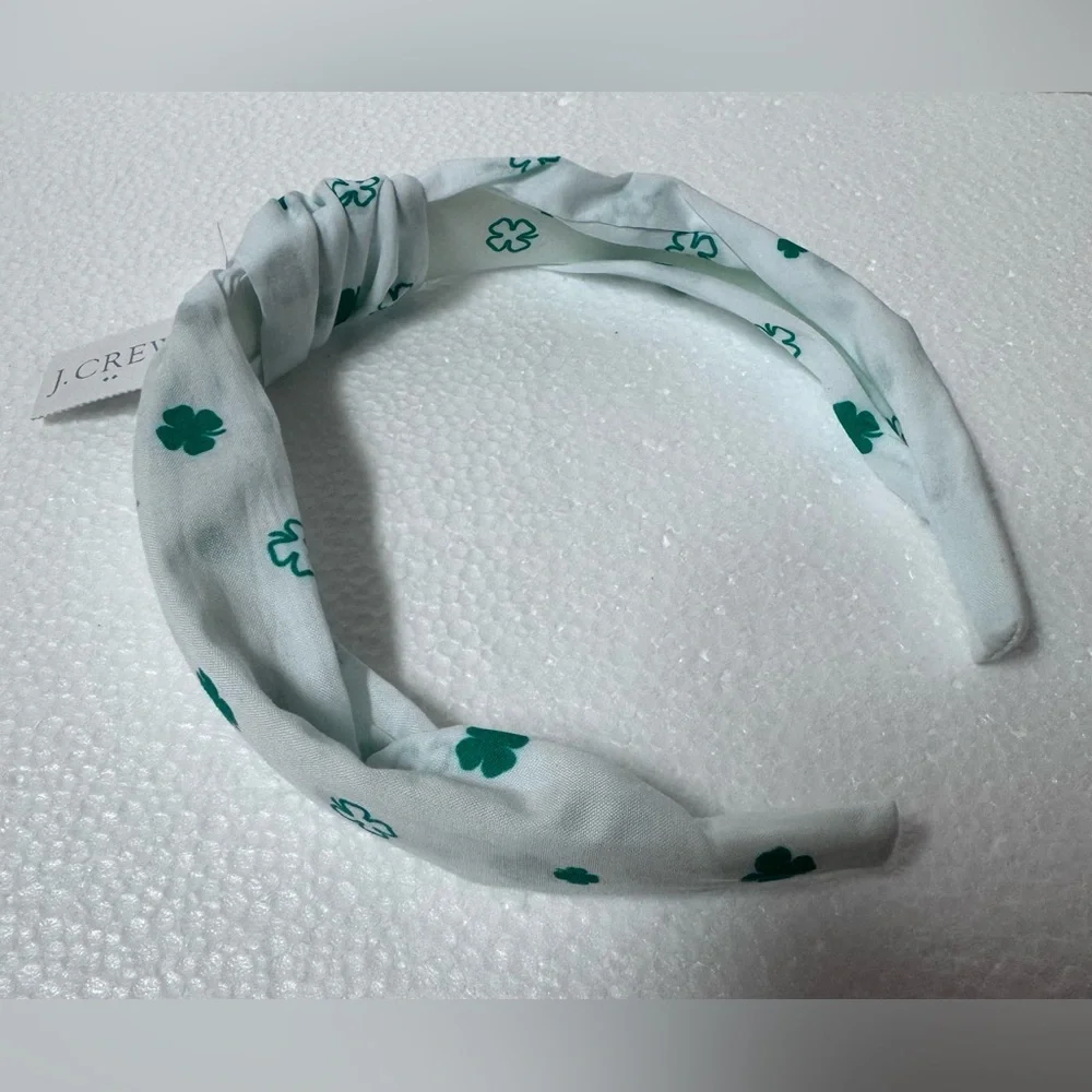 J. Crew White Headband with Green Clover Motif